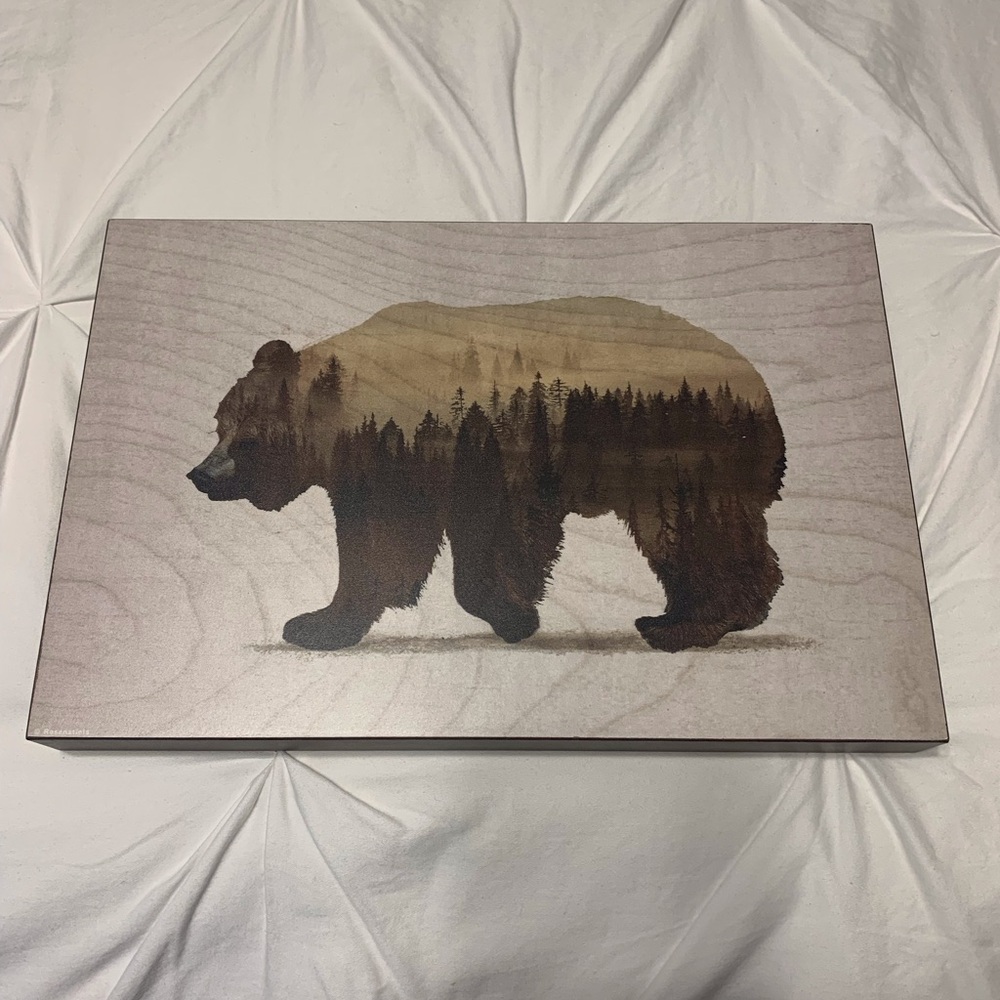 Woodland Bear Silhouette Canvas Art wooden.